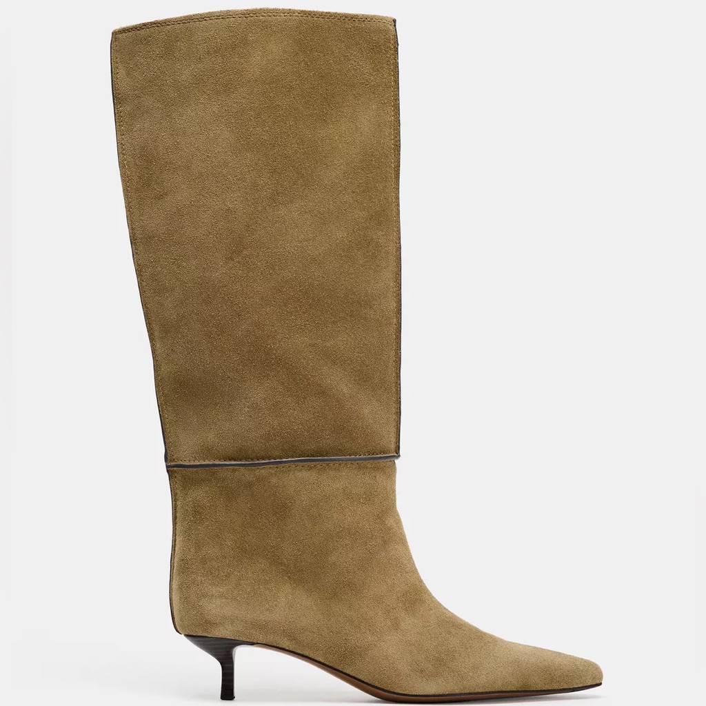 Zara Split Leather Topstitching Boots